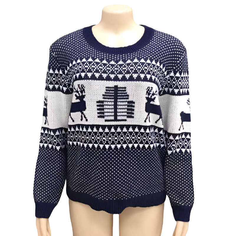 Amazon popular jacquard casual suéter de Navidad estilo perezoso Otoño e Invierno de las mujeres europeas y americanas suéter de punto