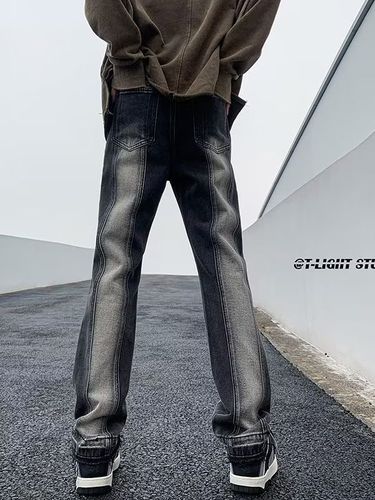 High Street Pants Spring and Autumn Men's Ins Trendy Loose Matchy-Block Color Embellished Slim Straight Leg Pants Unique Straight Leg Pants