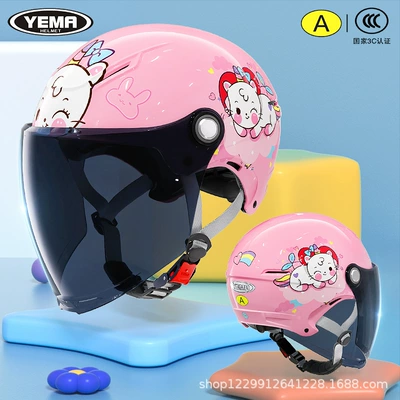 and Baby Safety Helmet, Motosiklet kaskı (dəbilqə) - summer-style-light-pink-unicorn-kitten-ink-blue-long-mirror