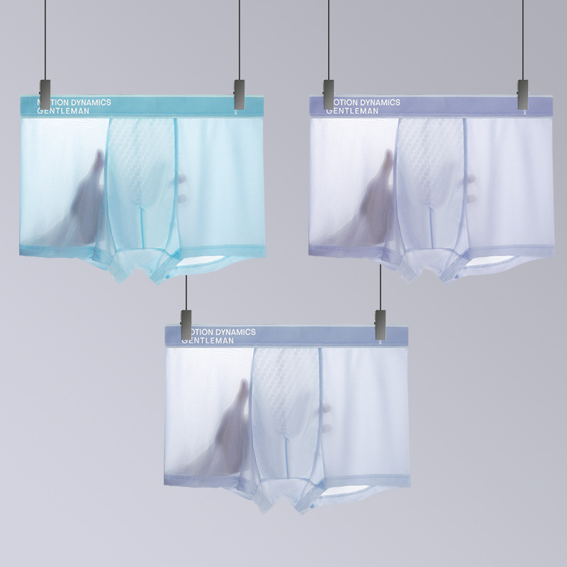 Nuevos calzoncillos de seda de hielo de hombre transpirables, calzoncillos antibacterianos de color sólido, calzoncillos delgados y delgados para hombres en stock al por mayor
