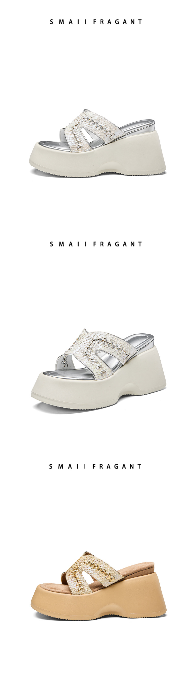 Dép sandal nữ xỏ ngón đế bệt phong cách trẻ trung, gót 10 cm — màu vàng, màu trắng chi tiết 11
