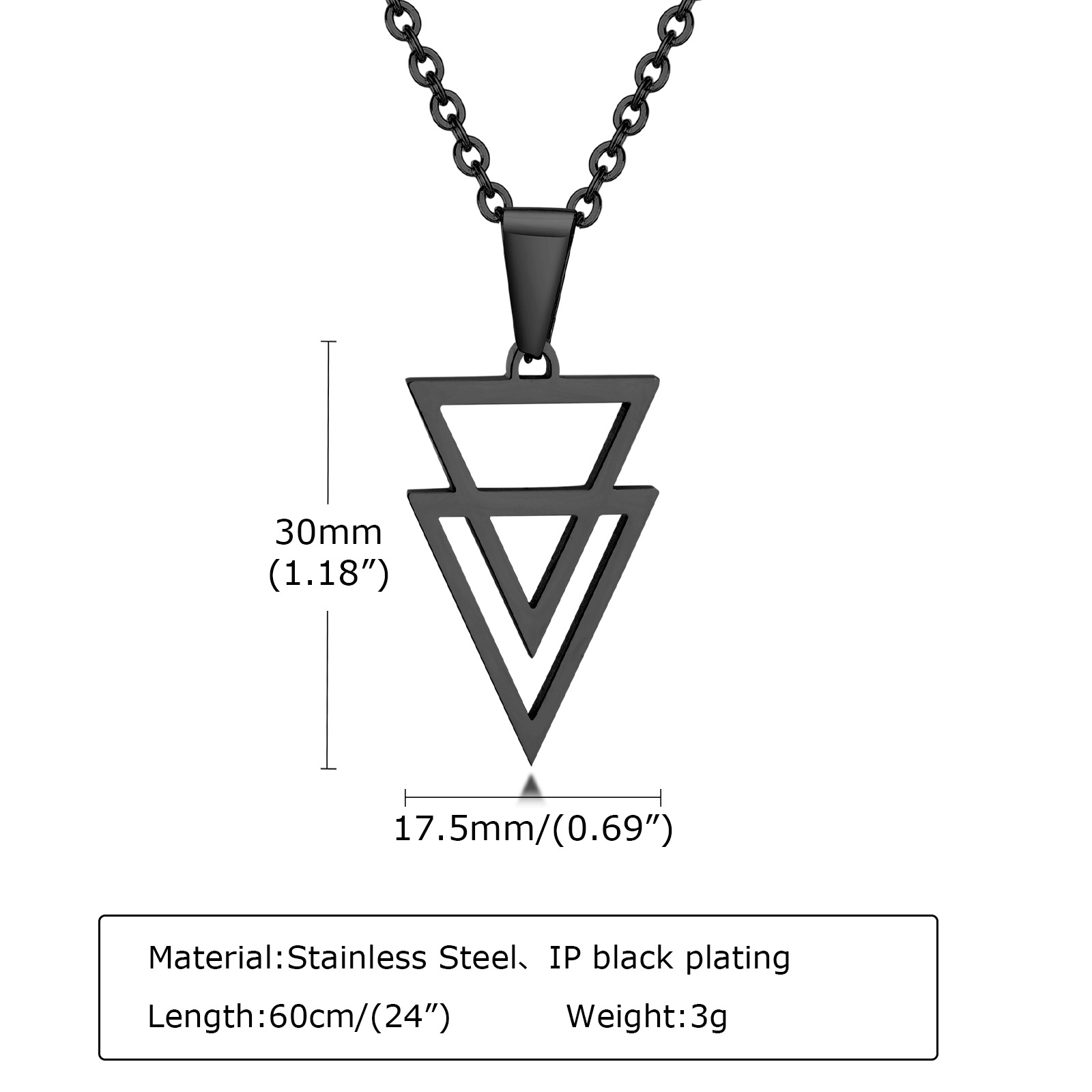 15g Weight Vacuum Plating Gold Plating Process 304 Stainless Steel Pendant Material Hip-hop Punk Triangle Solid Color Stainless Steel Titanium Steel Pendant Necklace 1 Piece