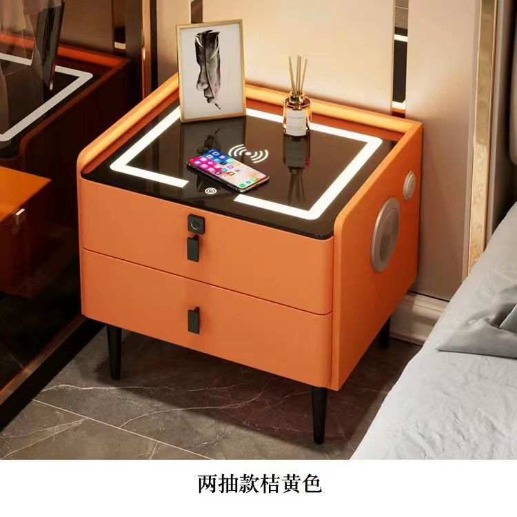 솔리드 우드 오렌지 + 3 색 조명 + 무선 충전 + USB + 잠금