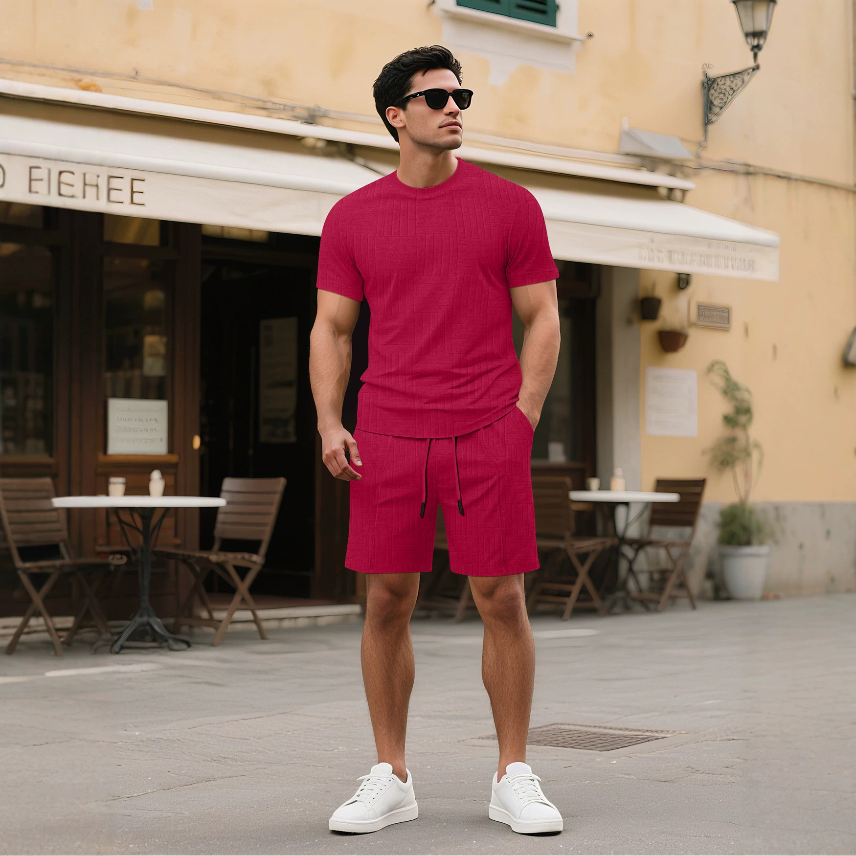 Toallas de hombre transfronterizas, ropa de botellas, pantalones cortos de mangas cortas, comercio exterior, verano transpirable, juego de deportes estadounidenses de dos piezas