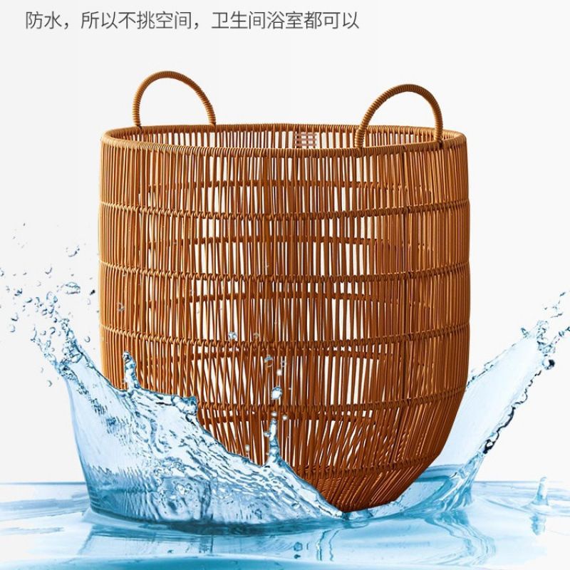 Imitation Rattan Waterproof Dirty Clothes Basket Dirty Clothes Storage Basket Bedroom Dirty Clothes Basket Bathroom Dirty Clothes Basket Plastic Rattan Laundry Basket