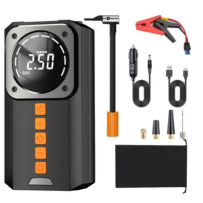 Cross-border portable car air pump, single-cylinder high-pressure tire inflator for home and car use, electric with automatic stop function (Hava nasosu) - ordinary-clip-6000mah-with-dc-charging