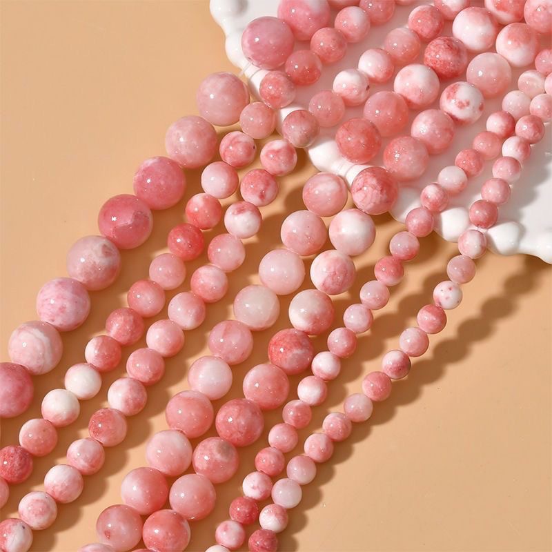 Agate Persian Jade Peach Blossom Color Glittering Bead Round Bead Semi-finished Wholesale Bracelet Necklace DIY Accessory Wholesale