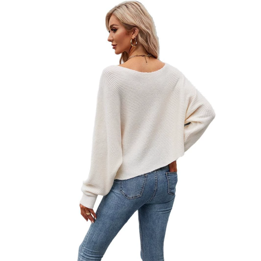 Демисезонный сексуальный вязаный однотонный свитер в европейском стиле с рукавом