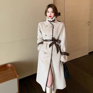2024年秋冬女貂绒皮毛一体女士中长款大衣 外套韩版水貂绒大衣