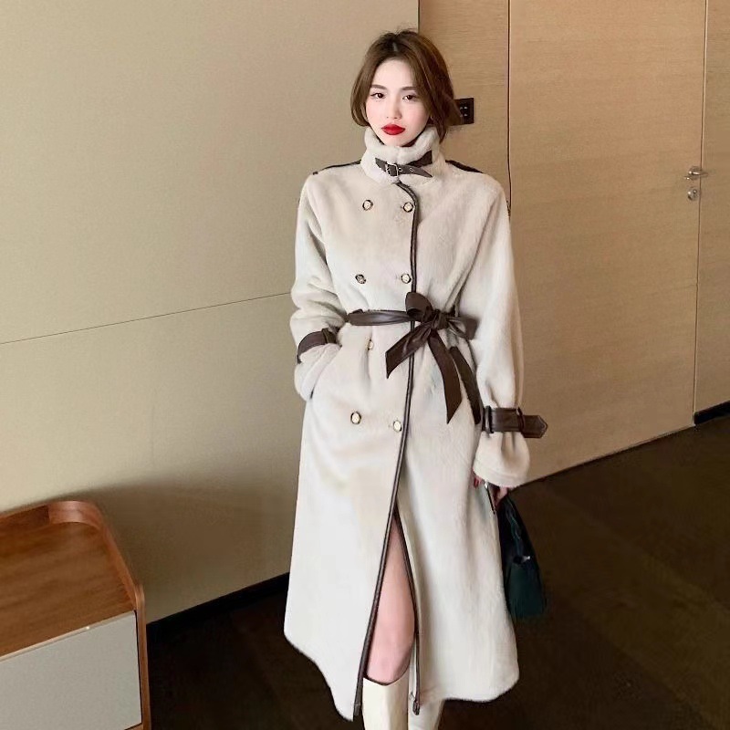 Îmbrăcăminte pentru femei Blană de nurcă haină de lungime medie pentru femei îmbrăcăminte exterioară blană de nurcă nouă toamnă și iarnă temperament stil curea pentru femei_voghion.com