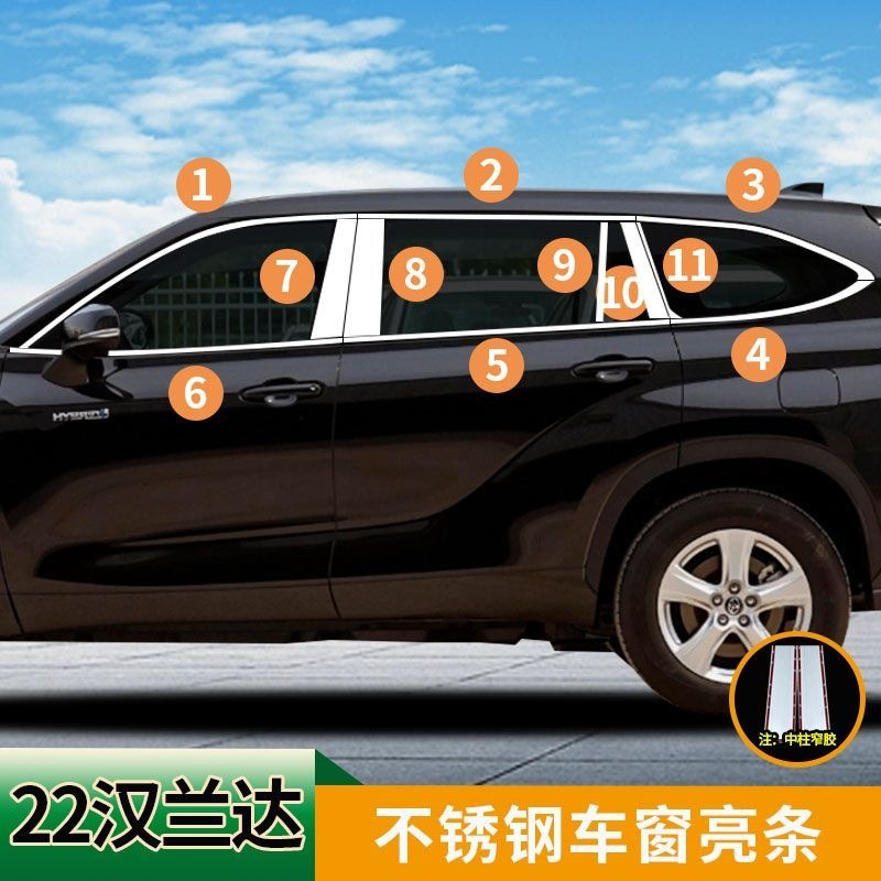 Toyota 22 Model New Highlander Window Trim Crown Exterior Decoration Strip for Modified Body Door Frame Window Edge