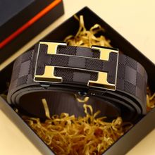 皮带男士商务腰带格子无牙自动扣裤带休闲百搭大牌宽腰封高端西装