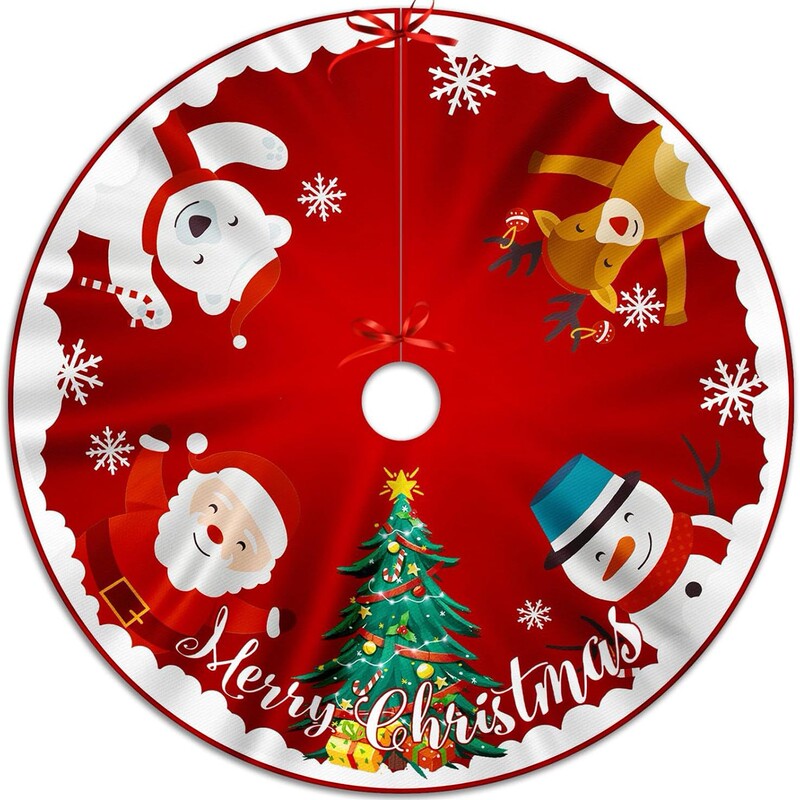 新しい国境を越えたクリスマスの木のスカートクリスマスの装飾品の漫画のプリントの木のスカートはクリスマスツリーの底のエプロンを並べます。|undefined