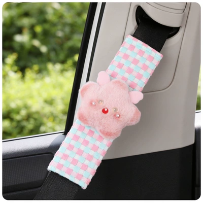 Seat belt shoulder pad Pad Angel Star Car - pink-and-blue-checkered-safety-belt-shoulder-cover-pink-wings-stars