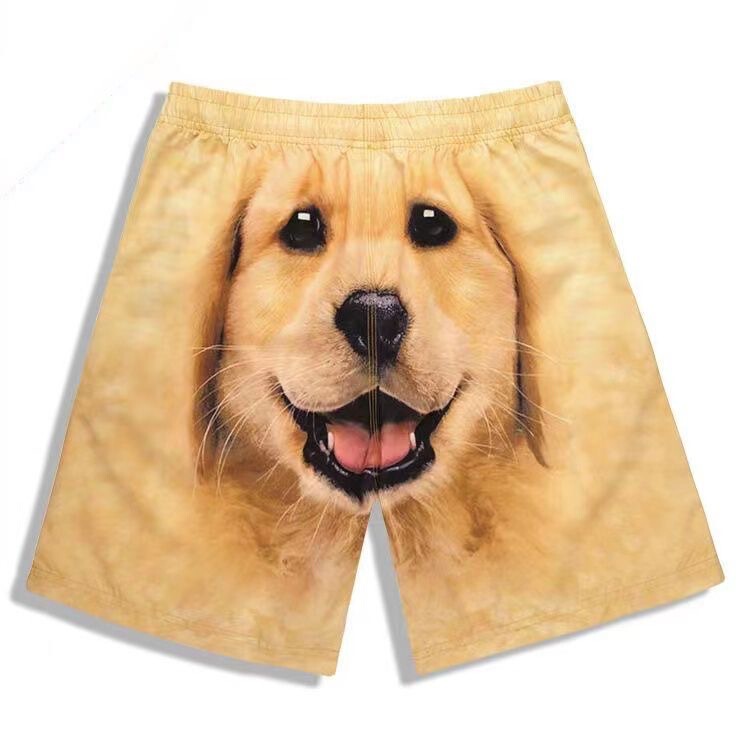 Golden Hair Shorts Pajama Pants Men's Fashion Couple Funny Cute Pants Dog Head Printed Sports Pants Casual Pants