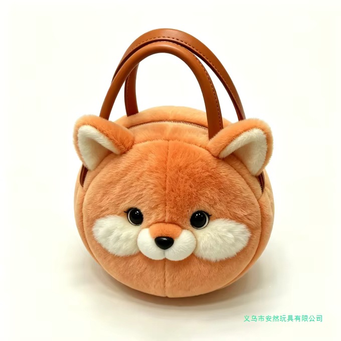 Customized soft plush fox bag, orange fox plush shoulder bag, cartoon fox handbag, children's cartoon bag