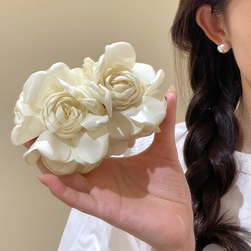 オリジナルハンドメイド！スーパーフェアリー立体椿の花バナナクリップ女性後頭部半分ヘアクリップツイストクリップ帽子|undefined
