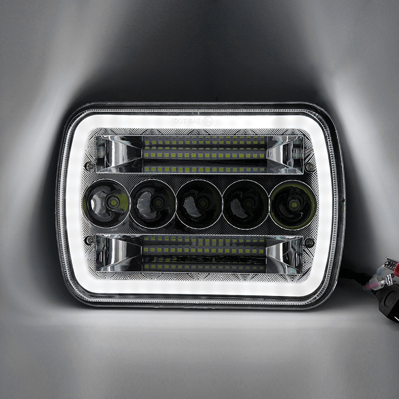 7-Inch 45W Square Headlight Modified with Led Daytime Running Lights, 5-Bead Square Light, Dual-Light Strong Light, High Brightness, High Power