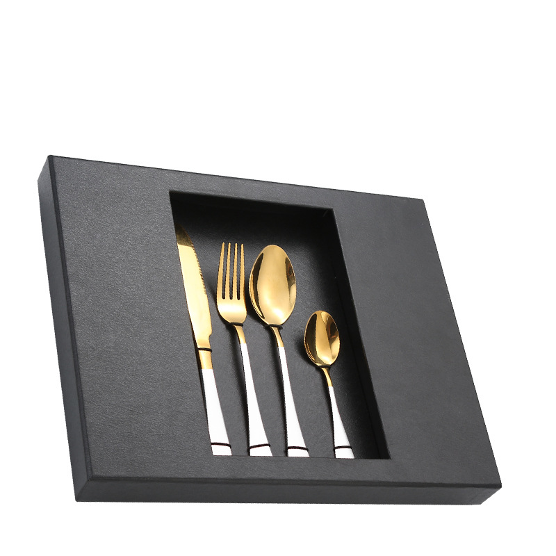 Juego de vajilla de acero inoxidable Amazon TikTok 20/24 piezas 1010 caja de regalo de cuatro piezas principales traje de cuchillo, tenedor y cuchara de comida occidental