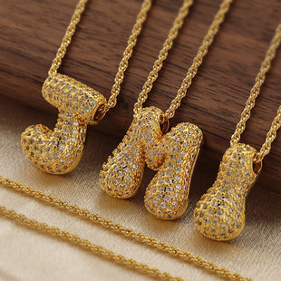 Cross-border new cute Q feeling chubby letter pendant copper inlaid zircon necklace Joker letter wholesale