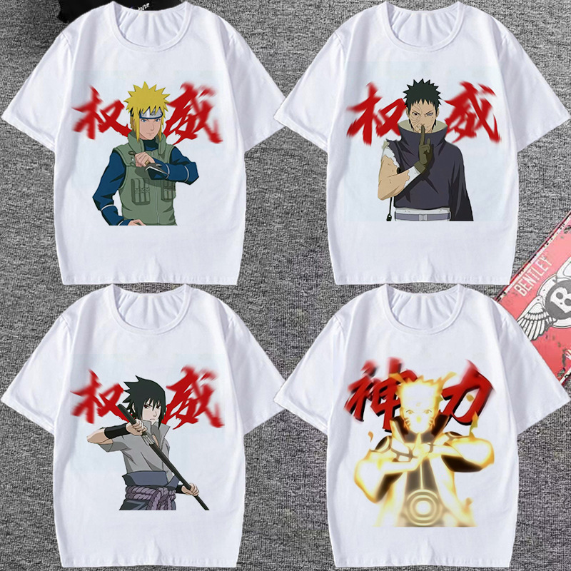 Naruto Hand Tour Expression Bag Men's and Women's Short-sleeved T-shirt Sasuke Uchiha Authoritative Abstract Student Top Half-sleeved T-shirt