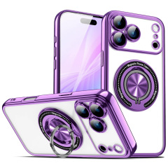 适用iPhone17promax电镀透明磁吸手机壳苹果16旋转指环支架保护套