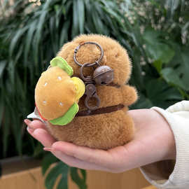 卡皮巴拉水豚鼠公仔玩偶毛绒玩具背汉堡吃货挂件钥匙扣书包包挂饰