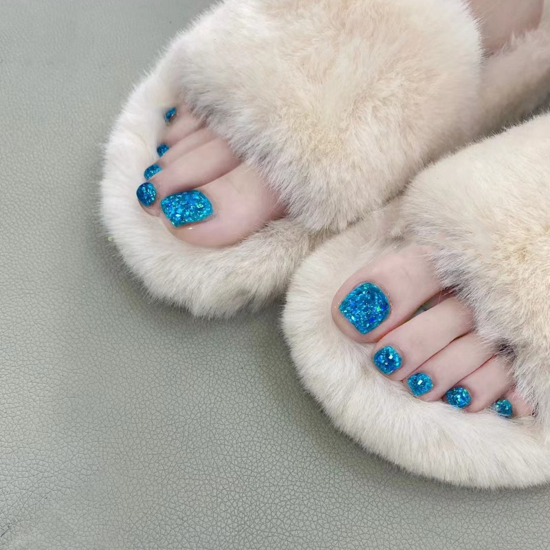 J-1 Aqua Sequins Wear Toenail Removable Nail Art Finished Flash Manual Light Therapy Fake Foot Nail Patch