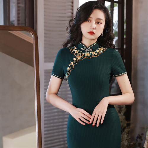 Chinese Dress Oriental Qipao For Women embroidery cotton long qipao dress young girl with improved cheongsam roc wind restoring ancient ways