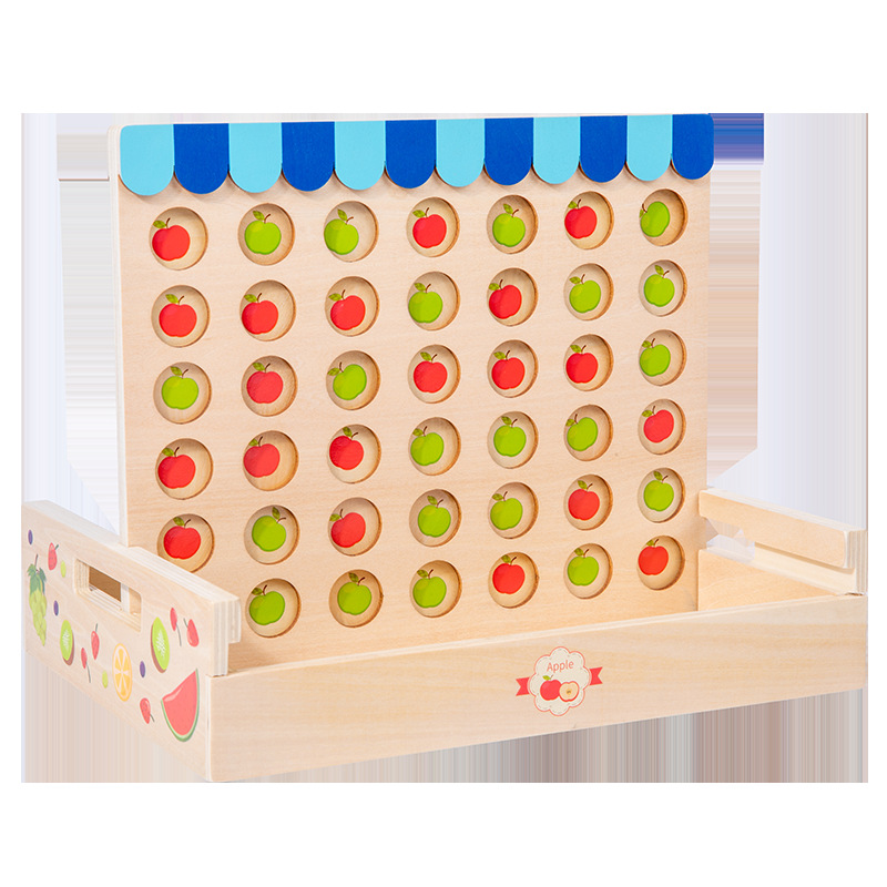 Desarrollo de la inteligencia infantil mesa de ajedrez interactivo madera tridimensional fruta juegos de ajedrez infantil juegos de puzzle al por mayor