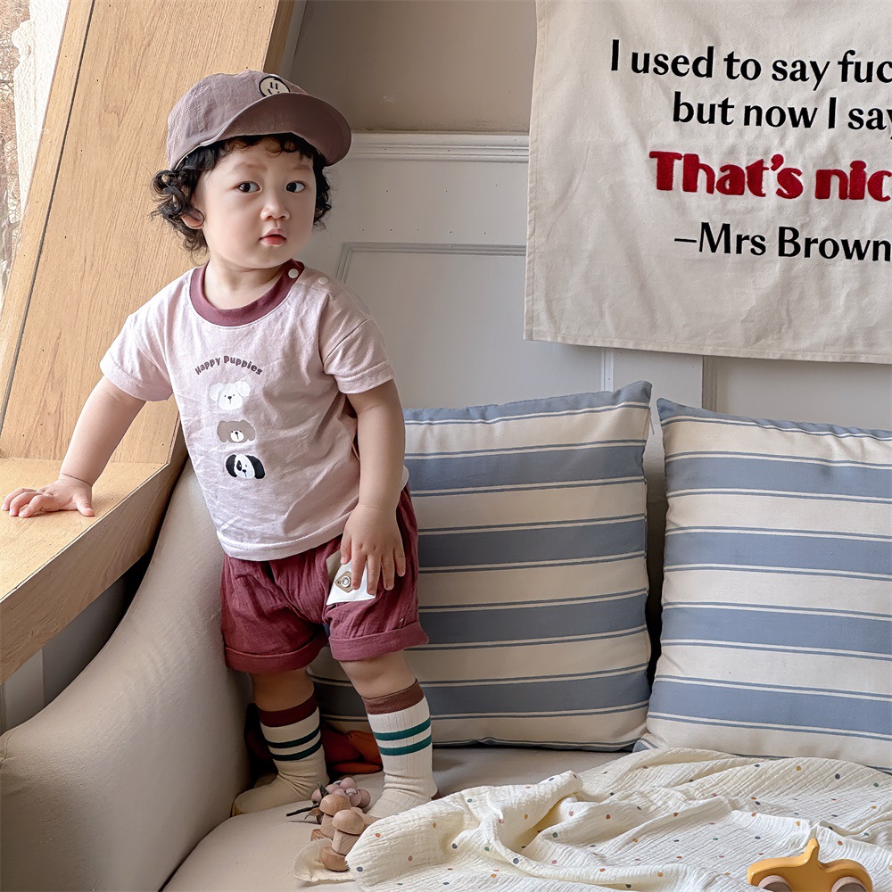 Verano delgado ins boy marea fan japonés retro lindo dibujos animados manga corta pantalones cortos de mezclilla casuales traje 1