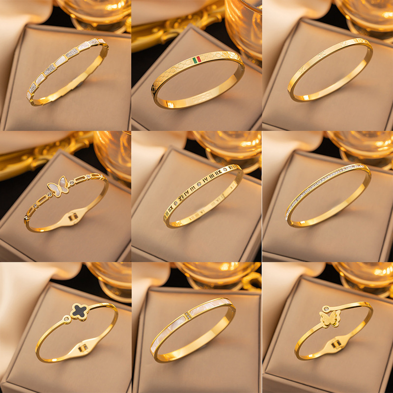 Color-free full-body titanium steel bracelet European and American INS style light luxury extremely simple cross-border fritillary stainless steel bracelet jewelry Color-free full-body titanium steel bracelet European and American INS style light luxury extremely simple cross-border fritillary stainless steel bracelet jewelry