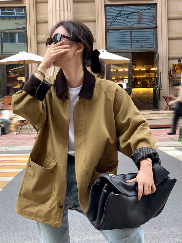 莉贝琳sisy英国外套女2025秋季新款撞色小落肩巴恩风宽松休闲夹克|undefined