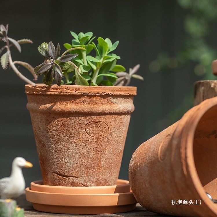 花盆红陶粗陶土透气耐用陶瓷盆家用托盘多肉户外庭院新款视泡|undefined