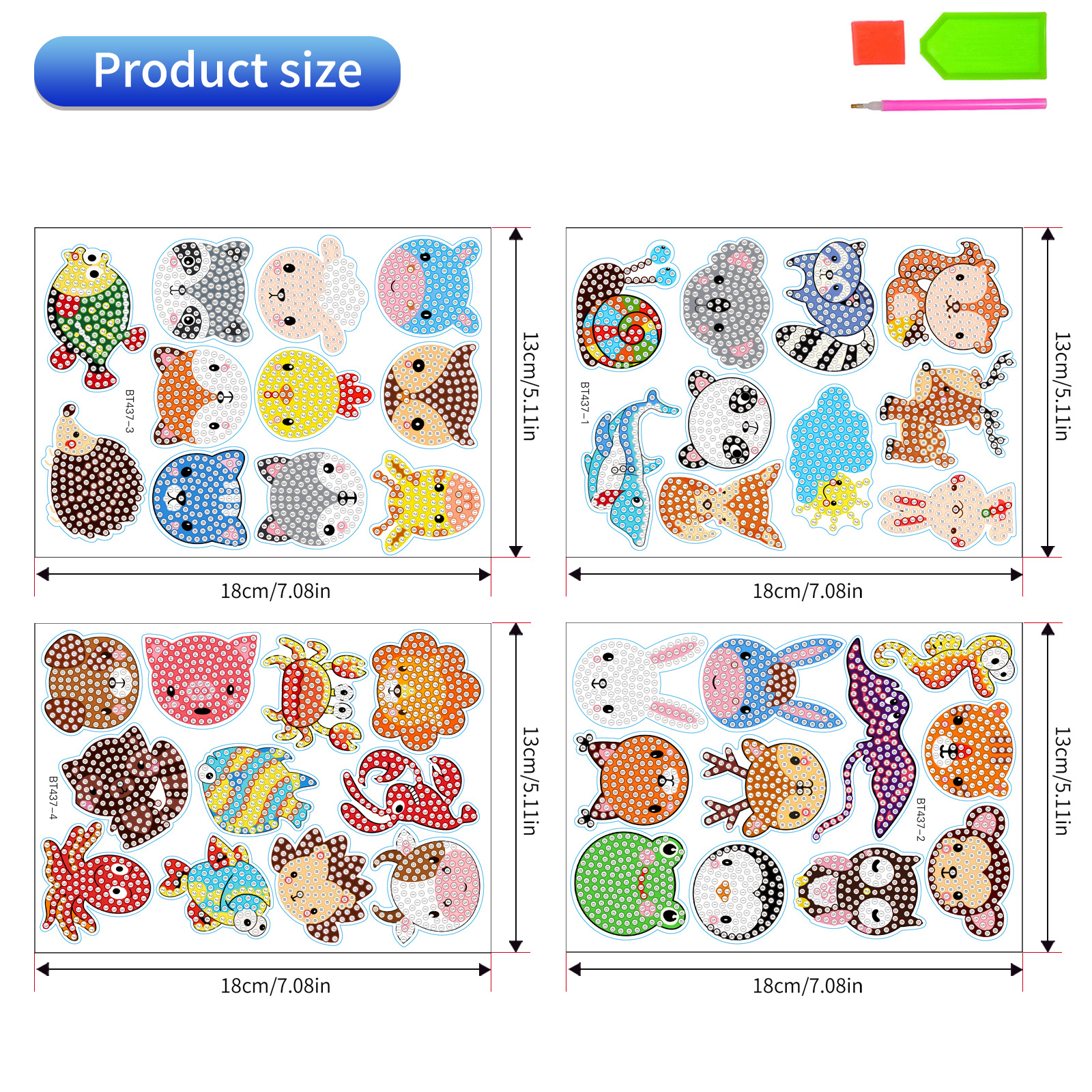 Pegatinas de animales de dibujos animados superventas Pintura de diamante pegatinas gratis Pintura de ladrillo DIY pegatinas de pared pegatinas hechas a mano cristal diamante brillante