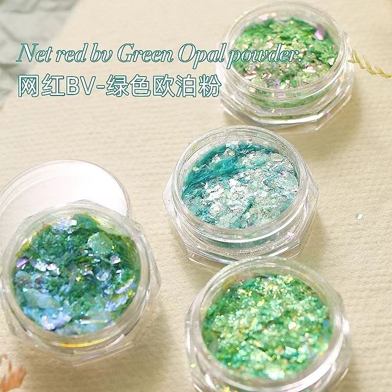 Nail art BV green flash fantasy polarized powder high flash ultra-thin ice crystal powder snow melting cloud brocade powder Opal crushing film