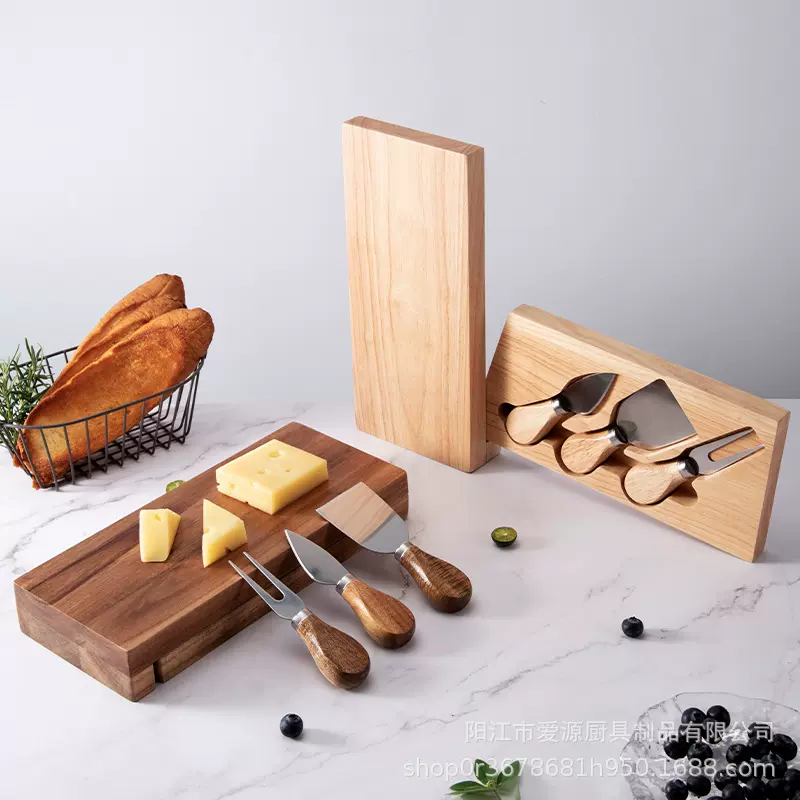 奶酪刀芝士刀套装跨境相思木板旋转收纳盒4件套奶酪木托芝士板