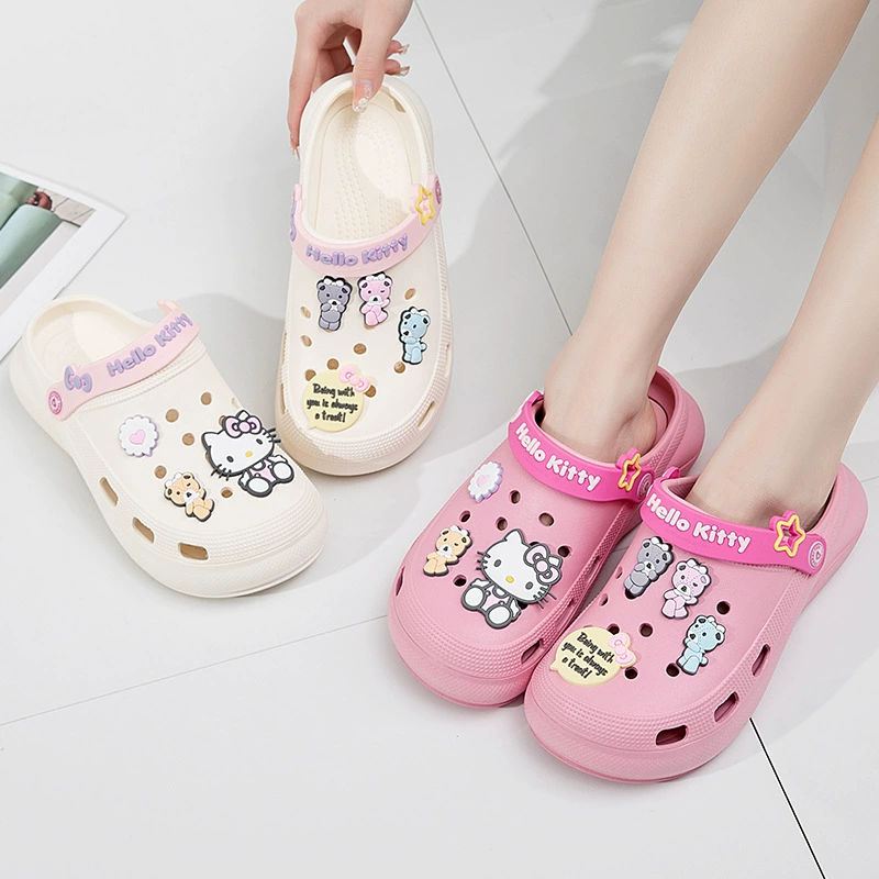 Hello Kitty, детские шлепки-скользящие, летние нескользящие тапочки для дома, мультяшные пляжные туфли