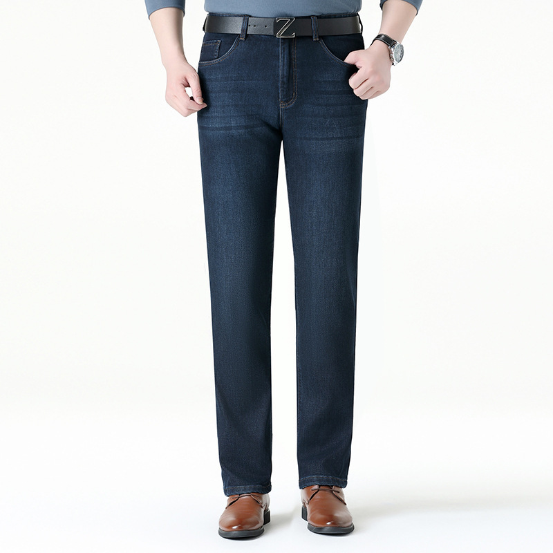 Direct Supply Autumn and Winter Thick Jeans for Middle-Aged Men, Loose Straight Washed Light Business Men's Light Luxury Casual Long Pants