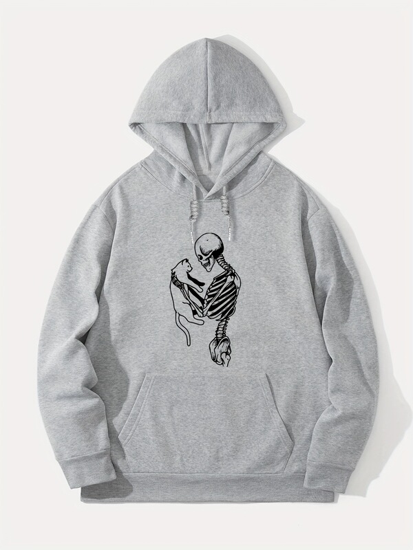 Men's Skull Hug Graphic Hoodie - Soft Polyester, Long Sleeve with Drawstring Pullover, Machine