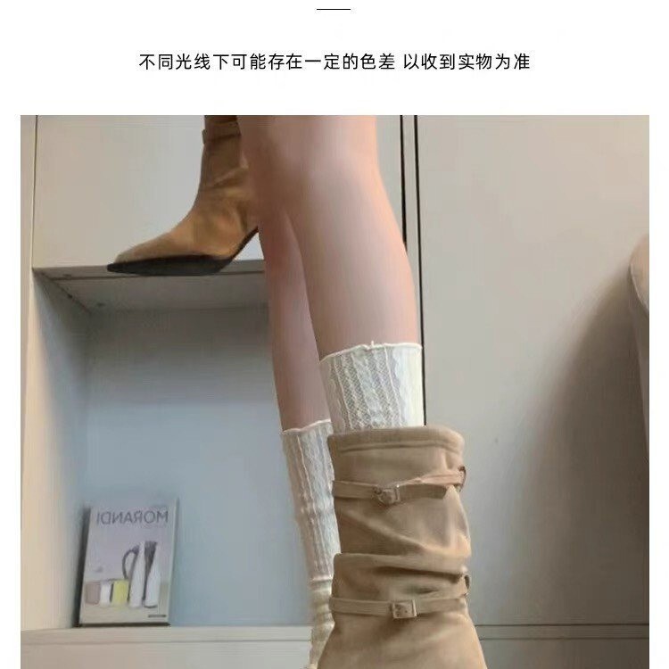 尖头高跟短靴女款2025新款秋季复古褶皱堆堆靴显瘦细跟西部瘦瘦靴|undefined