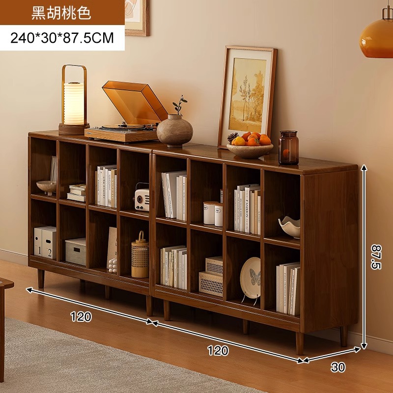 Estantería de madera maciza, cajones de piso a techo, armarios de sala de estar, armarios de rejilla combinados contra la pared, estantes de almacenamiento, estanterías cortas integradas