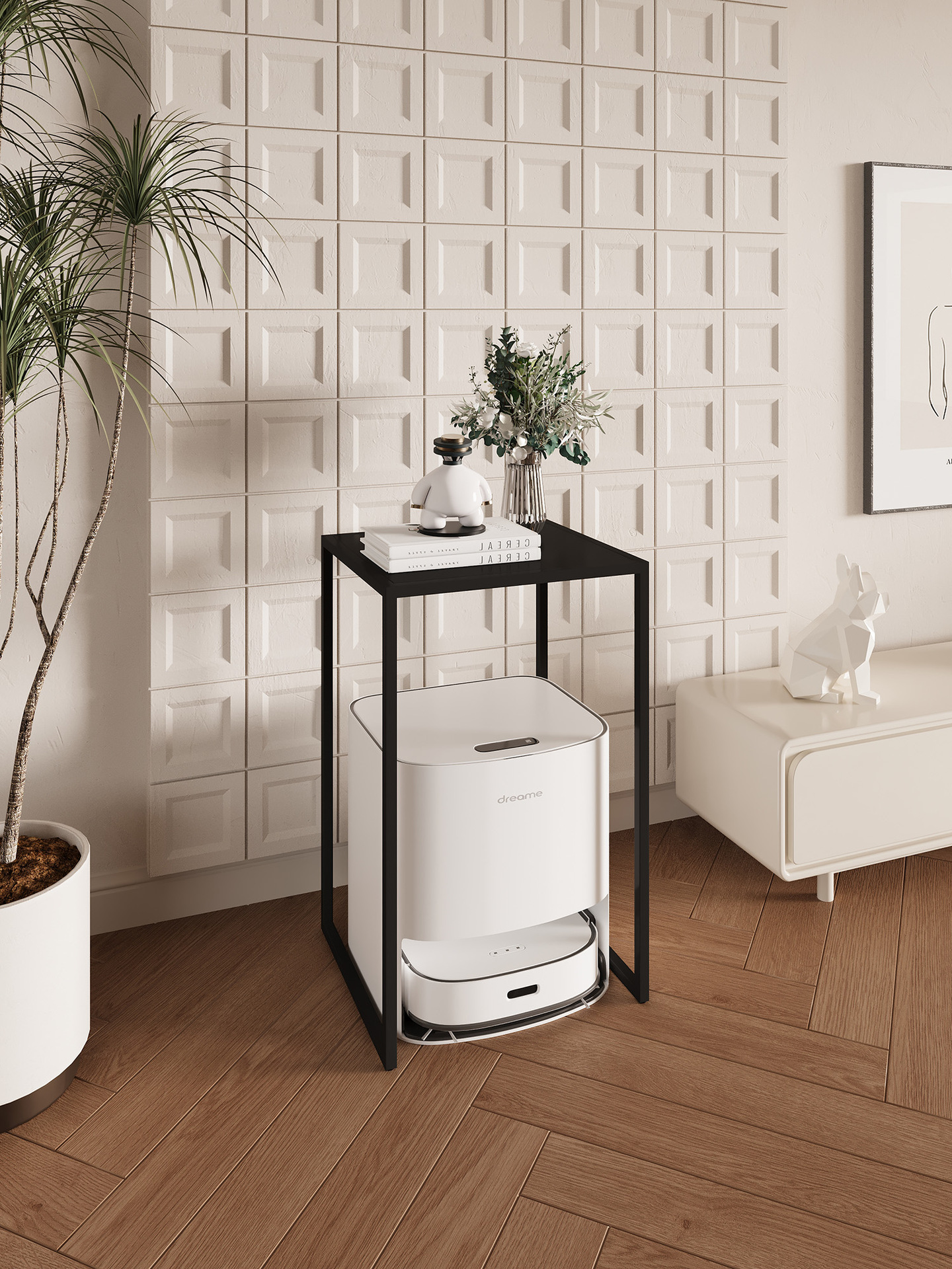 北欧客厅电视柜旁扫地机器人置物架沙发铁艺边几陈列花架鱼缸架子