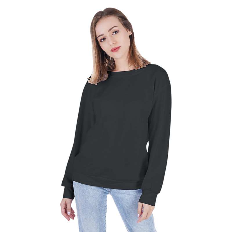 Felpa con cappuccio a maniche lunghe con scollo tondo autunnale, tinta unita, da donna, maglione di lana_voghion.com