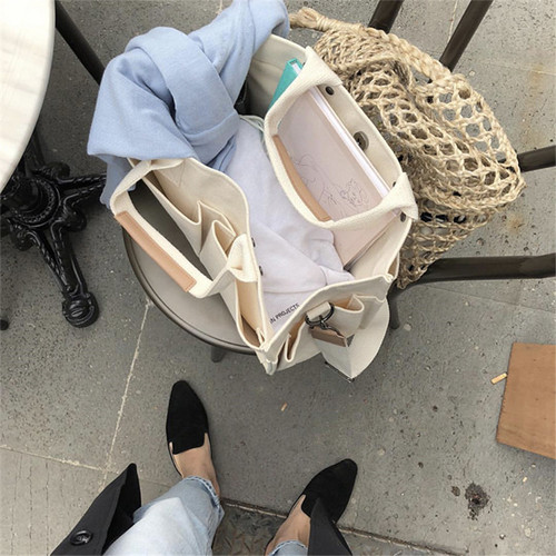 Canvas bag for women Korean style simple fashion handbag ins literary style multi-pocket women's personalized shoulder crossbody bag