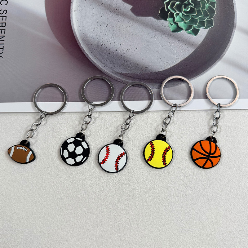 Creative pvc football basketball keychain pendant simulation sporting goods rugby tennis gifts wholesale