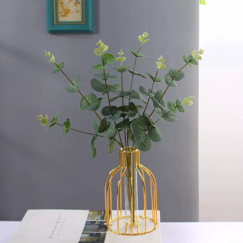 北欧风电镀铁艺花瓶绿植仿真花插瓶DIY尤加利奶茶店装饰水培瓶
