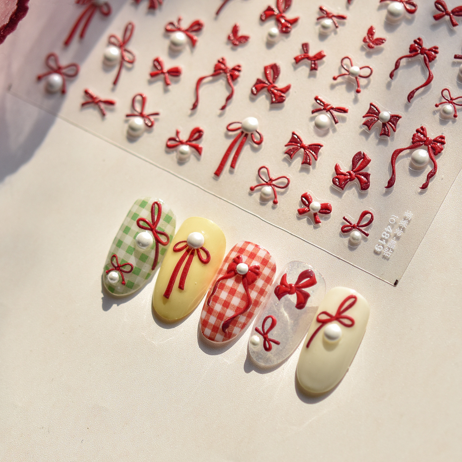 10g Weight Nail Decals  Classification of Nail Art Accessories Nail Patches Nail Supplies PET Material Cartoon, Bow Knot Pattern Sweet, Simple Style Style Sweet Simple Style Cartoon Bow Knot PET Nail Patches 4