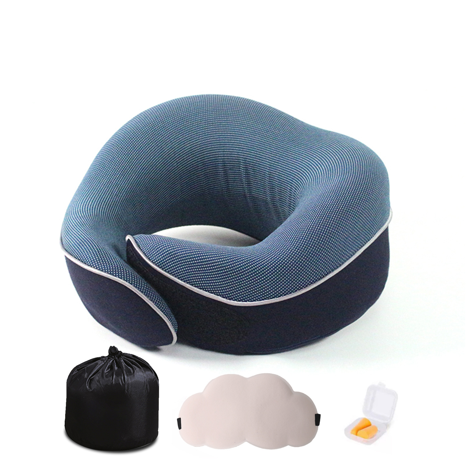 Nuevas almohadas de cuello transfronterizas almacenables de memoria de viaje almohadas de algodón nubes de ojos tapones de auriculares caja de regalo en stock