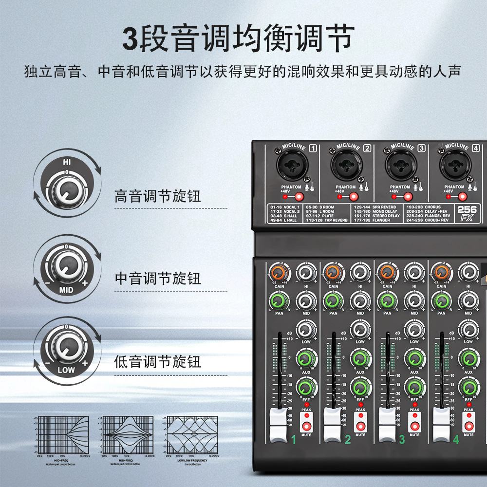 (2개) 국경 간 4 방향 소형 믹서 휴대 전화 사운드 카드 컴퓨터 오디오 믹서 녹음 DSPX 이펙터 전문가
